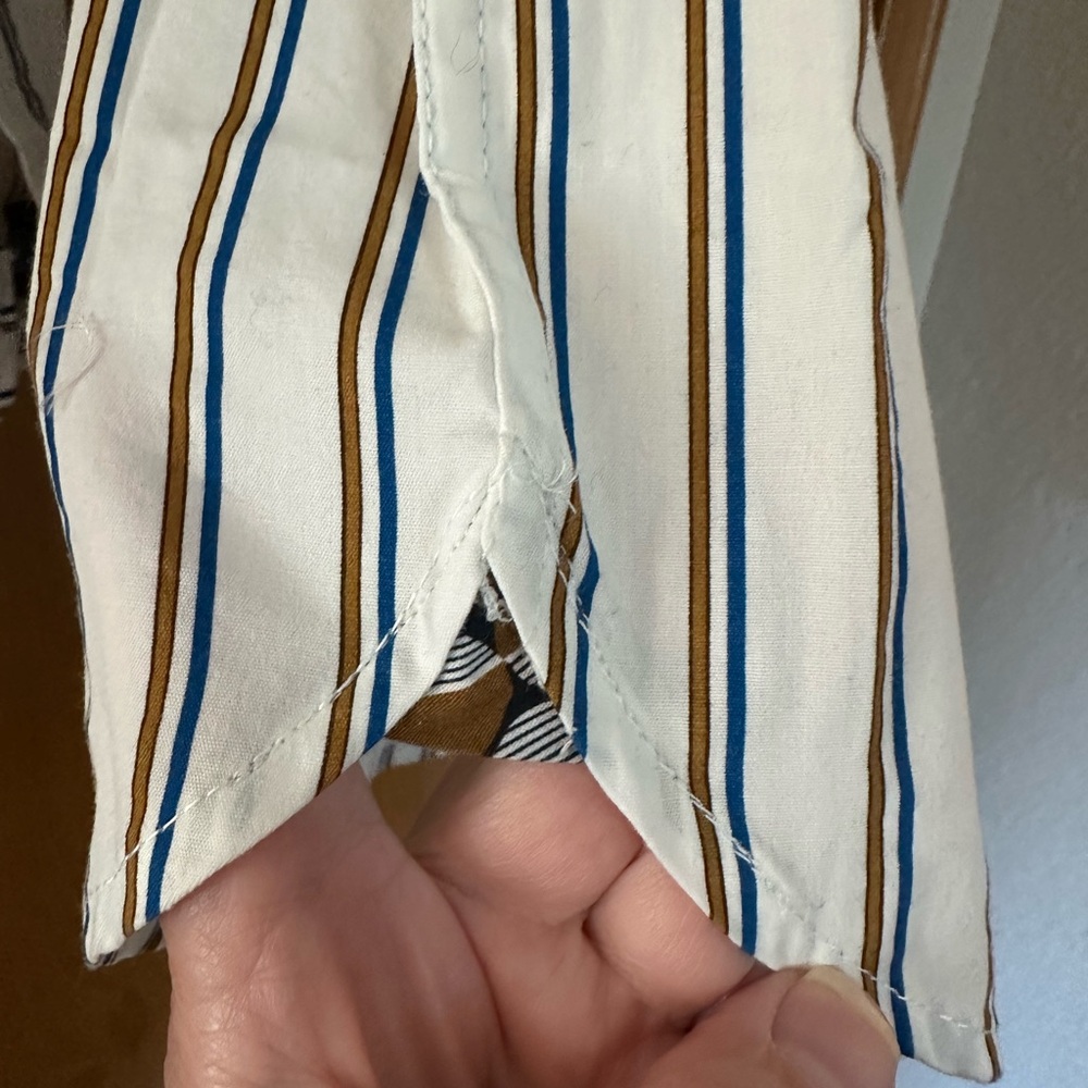 Striped Kids Shirt Gold Brown and Blue with roll up sleeves size 9-10 - Picture 9 of 10